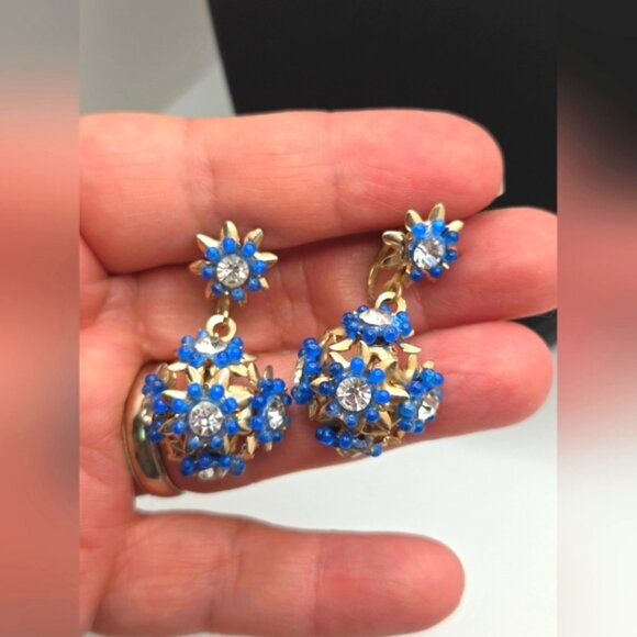 Vintage Midcentury silver tone with Blue Resin flowers necklace - Picture 5 of 5